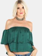 Shein Bardot Off The Shoulder Crop Top Hunter Green
