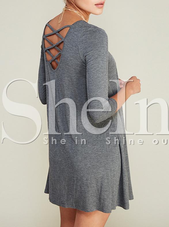 Shein Grey Pullover Long Sleeve Charcoal Backless Dress