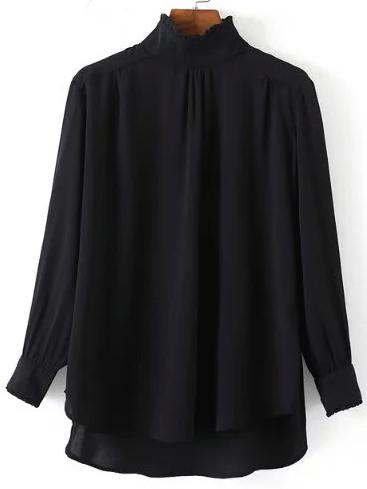 Shein Black Frill Neck Chiffon Loose Blouse
