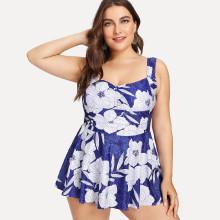 Shein Plus Flower Print Swim Dress