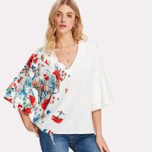 Shein Layered Trumpet Sleeve Botanical Top