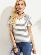Shein White Striped Lattice Back T-shirt