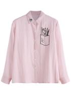 Shein Pink Embroidered Button Front Shirt