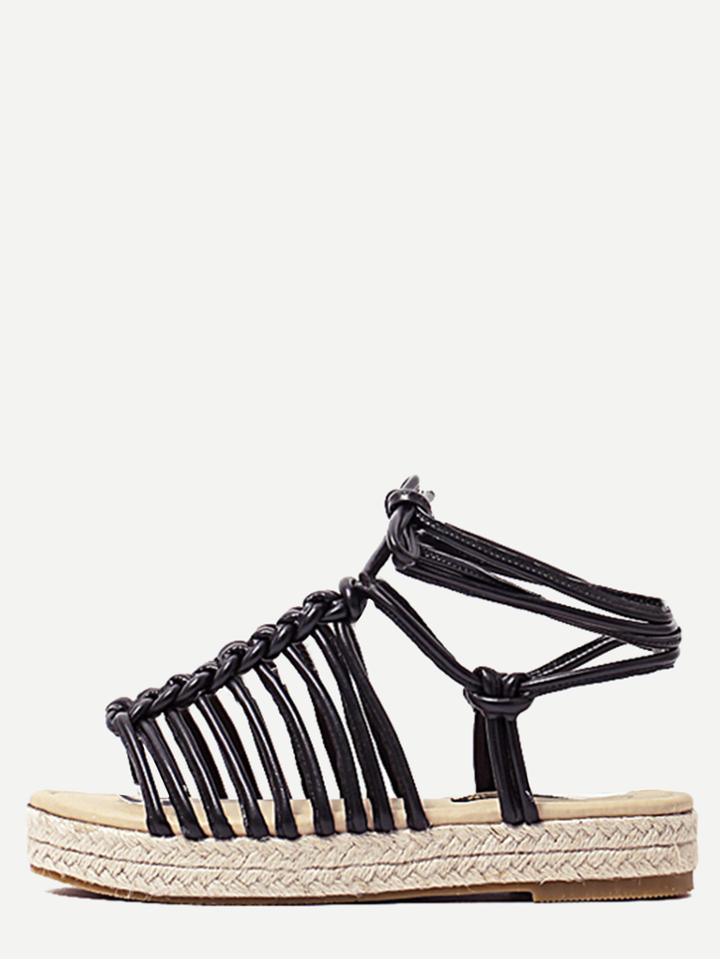 Shein Black Peep Toe Braided Strappy Espadrille Sandals