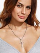 Shein Silver Rhinestone Cross Pendant Necklace