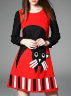 Shein Red Cat Applique Pouf Shift Dress