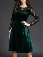 Shein Green Contrast Lace Velvet Dress
