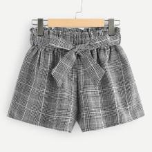 Shein Frill Trim Self Tie Waist Checked Shorts