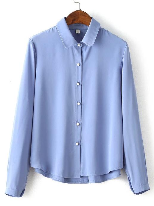 Shein Blue Lapel Simple Crop Blouse