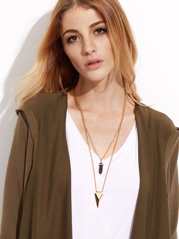 Shein Purple Crystal Geometric Pendant Double Layered Necklace