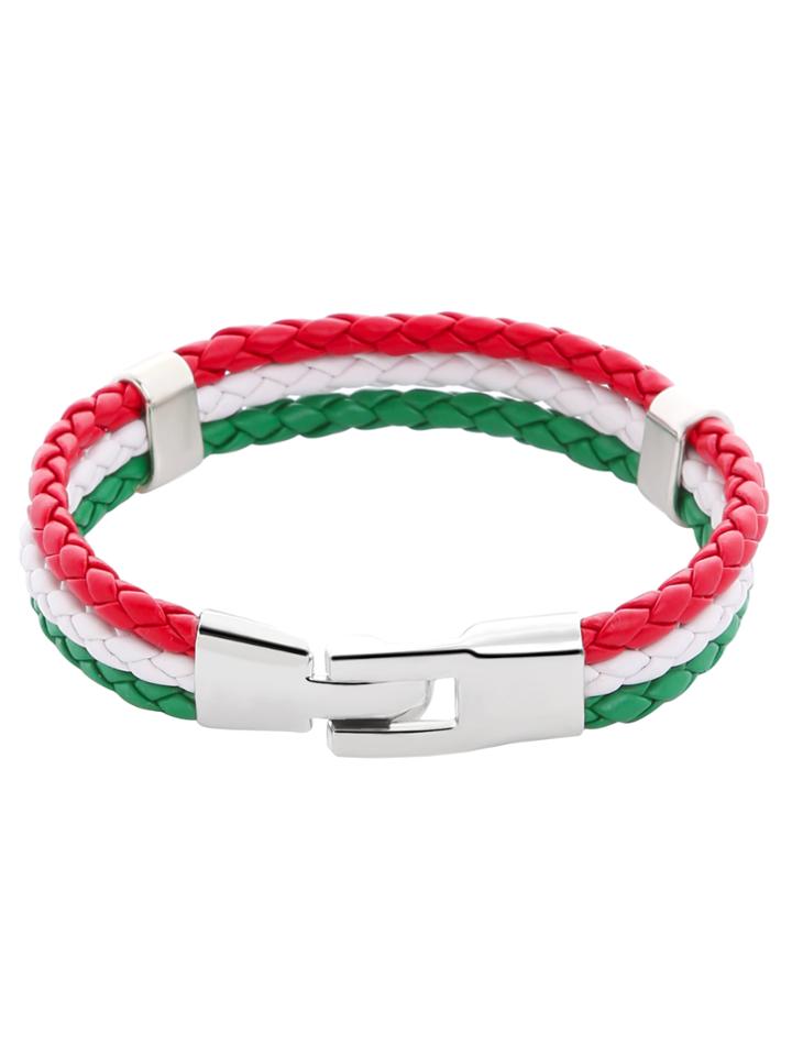 Shein Italy Flag Three Color Woven Leather Bracelet