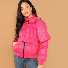 Shein Scarf Tie Puffer Coat