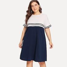 Shein Plus Open Shoulder Color Block Dress