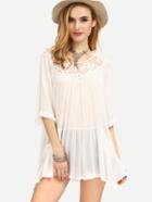 Shein Crochet Neck Dual Pocket Front Tiered Blouse