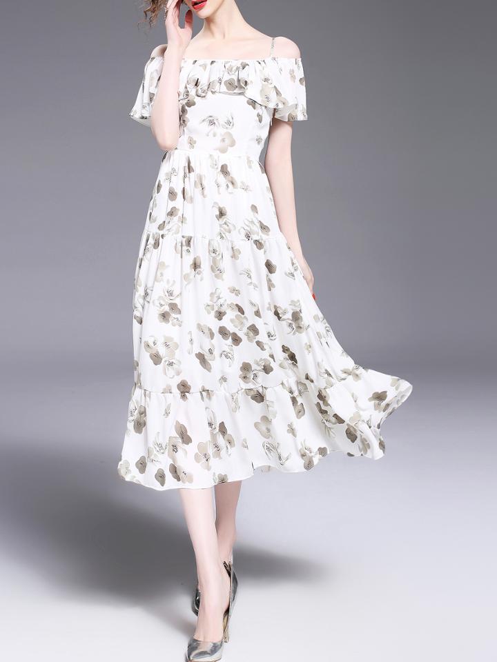 Shein Spaghetti Strap Flounce Print Dress