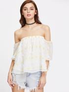 Shein Frayed Jacquard Bell Sleeve Flowy Bardot Top