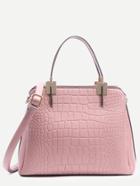 Shein Pink Crocodile Embossed Layered Satchel Bag