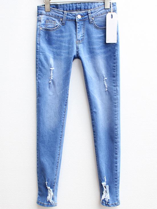 Shein Blue Slim Ripped Denim Pencil Pant