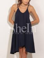 Shein Deep Blue Spaghetti Strap Tie Back Shift Dress