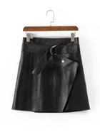 Shein Asymmetrical Pu Skirt With Belt