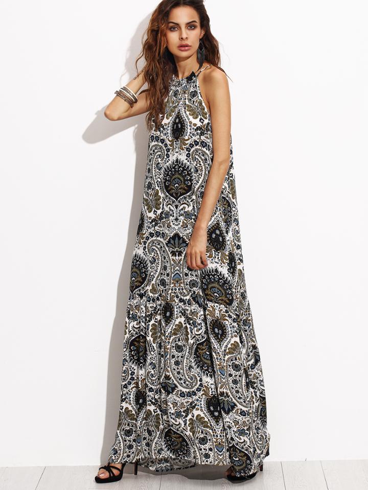 Shein Multicolor Print Sleeveless A Line Maxi Dress