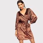 Shein Crushed Velvet Belted Surplice Dress