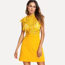 Shein Mock Neck Guipure Lace Bodice Dress Without Bra