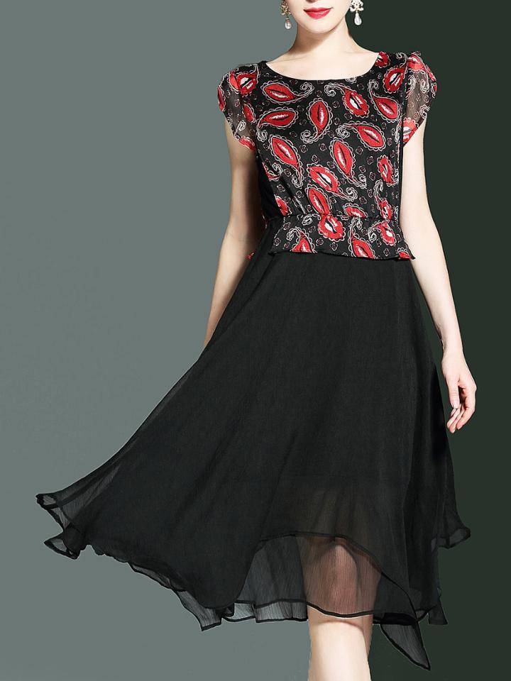 Shein Lip Print Color Block Dress