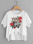 Shein Graphic Print Asymmetric Raw Hem Tee