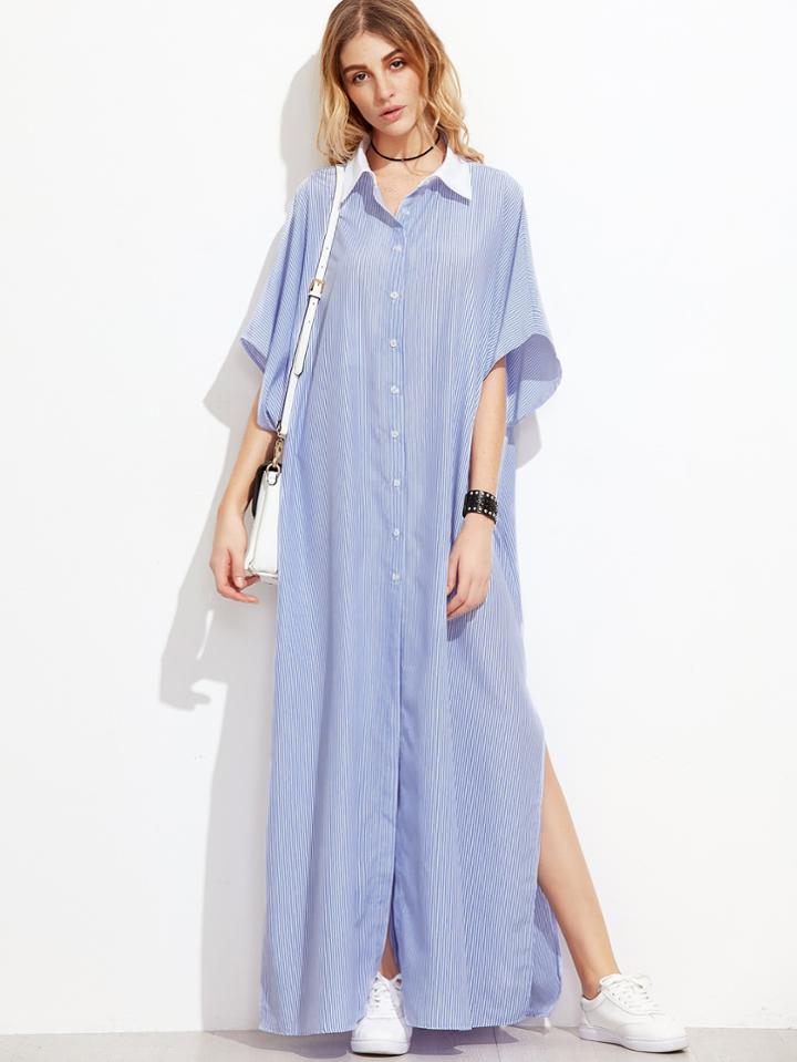 Shein Contrast Collar Split Side Dolman Sleeve Shirt Dress