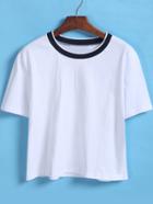 Shein Contrast Collar Loose Crop White T-shirt