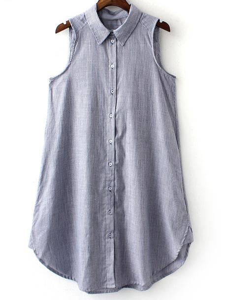 Shein Multicolor Sleeveless Buttons Front Stripe Shirt Dress