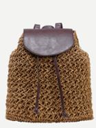 Shein Khaki Drawstring Flap Straw Backpack