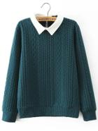 Shein Turquoise Contrast Collar Cable-knit Sweater