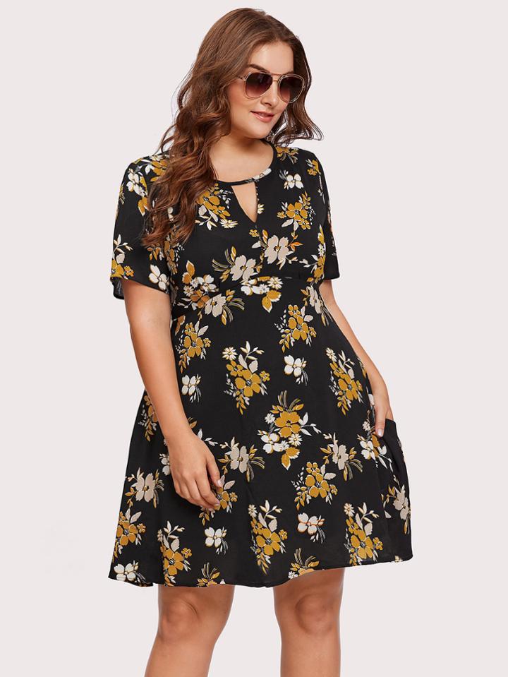 Shein V-cutout Neck Calico Dress