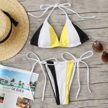 Shein Tie Side Colorblock Bikini Set