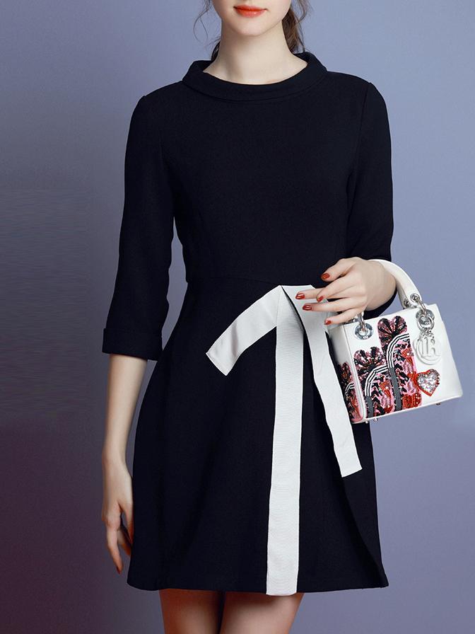 Shein Black Crew Neck Print Shift Dress