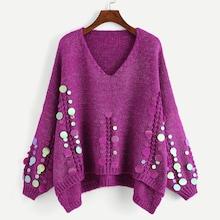 Shein Sequin Applique Step Hem Jumper