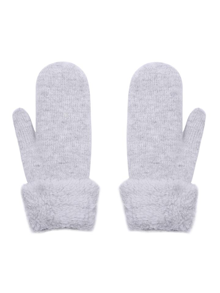 Shein Light Grey Faux Fur Trim Foldover Mittens