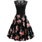 Shein 50s Contrast Lace Floral Print Dress