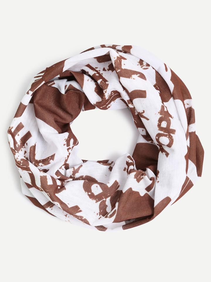 Shein Brown Letter Print Infinity Scarf