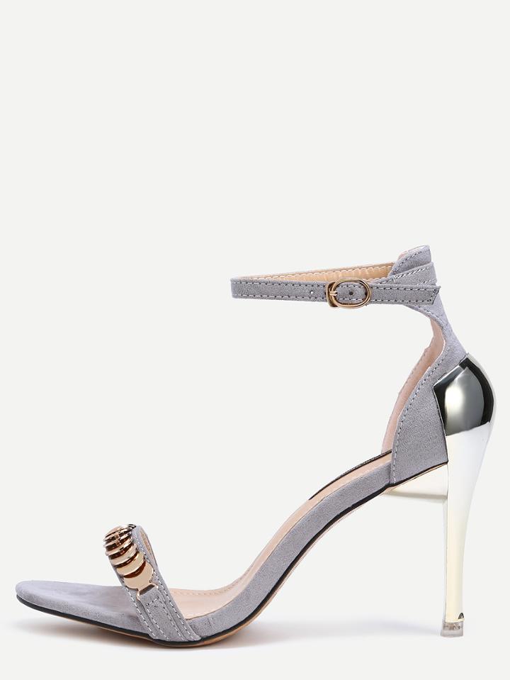 Shein Grey Peep Toe Metal Decorated Stiletto Heels