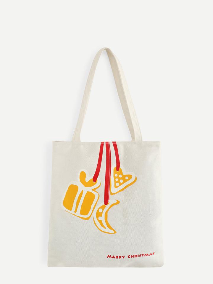 Shein Christmas Heart & Moon Print Tote Bags