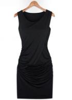 Rosewe Sheath Sleeveless Round Neck Tank Dress For Lady Black
