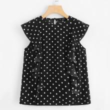 Shein Flounce Trim Polka Dot Shell Top