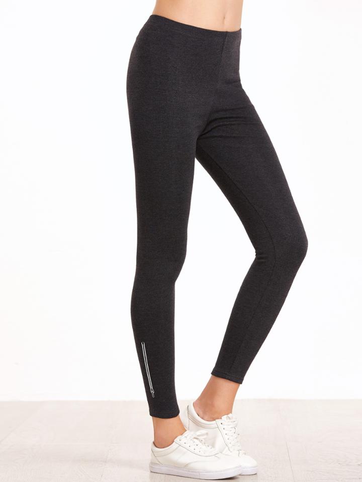 Shein Grey Zipper Print Skinny Leggings
