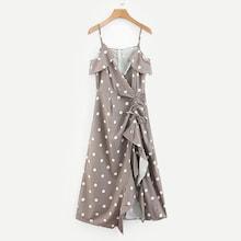 Shein Drawstring Front Ruffle Trim Cami Dress