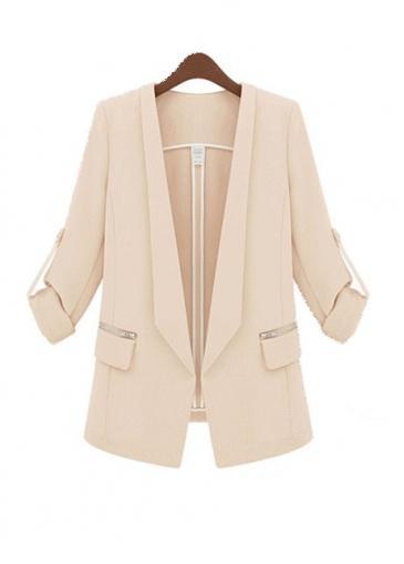 Rosewe Fitted Apricot Long Sleeve Blazers With Pockets Design