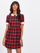 Shein Contrast Trim Buttoned Bow Back Checkered Dress