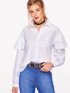 Shein White Layered Ruffle Sleeve Elastic Cuff Blouse